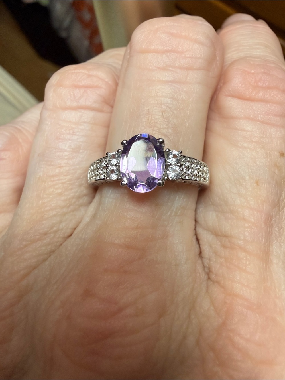 925 Sterling Silver Purple Oval Amethyst Gemstone Moissanite Diamonds Ring New